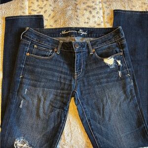American Eagle Outfitters Blue Skinny Jeans with Distressed Details